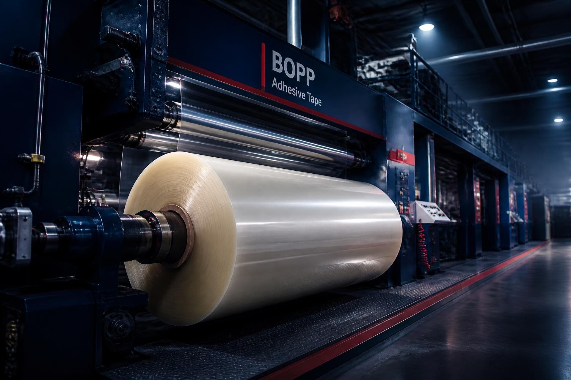 BOPP adhesive tape coating line with a jumbo roll of clear film